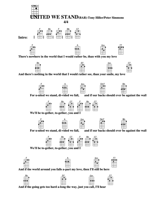 Chord Chart - Tony Hiller/peter Simmons - United We Stand(Bar) Printable pdf