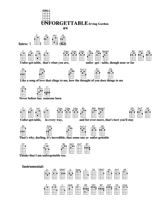 Chord Chart - Irving Gordon - Unforgettable Printable pdf
