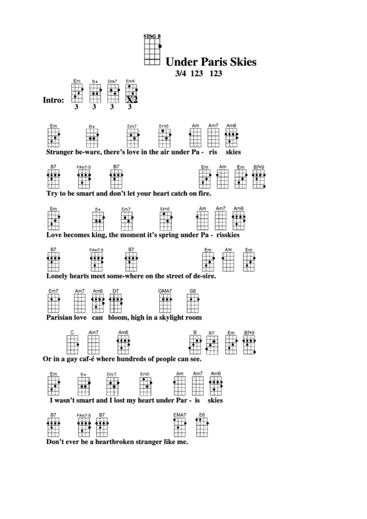 Chord Chart - Under Paris Skies Printable pdf