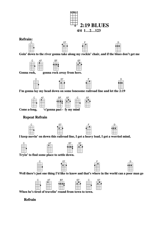 Chord Chart - 2:19 Blues Printable pdf