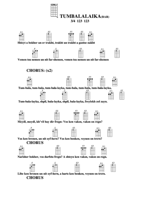 Tum Balalaika (Bar) Chord Chart Printable pdf