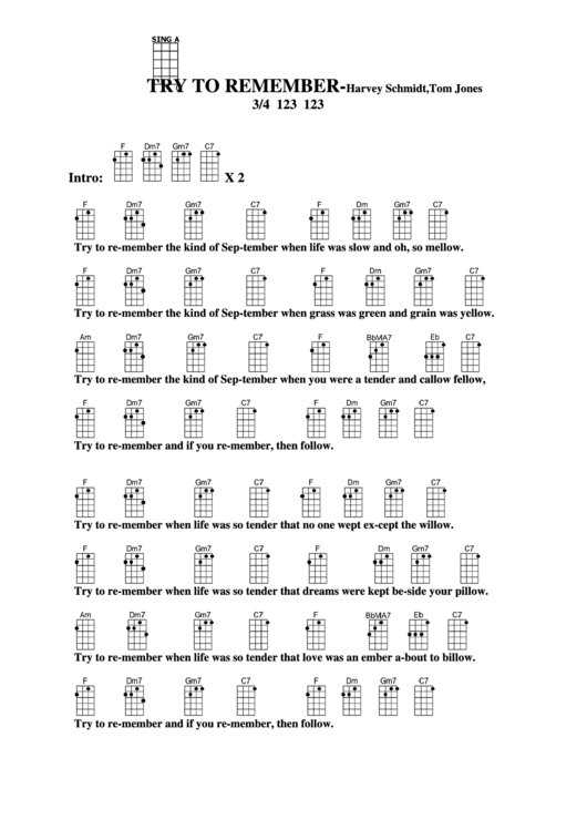 Try To Remember - Harvey Schmidt,tom Jones Chord Chart Printable pdf