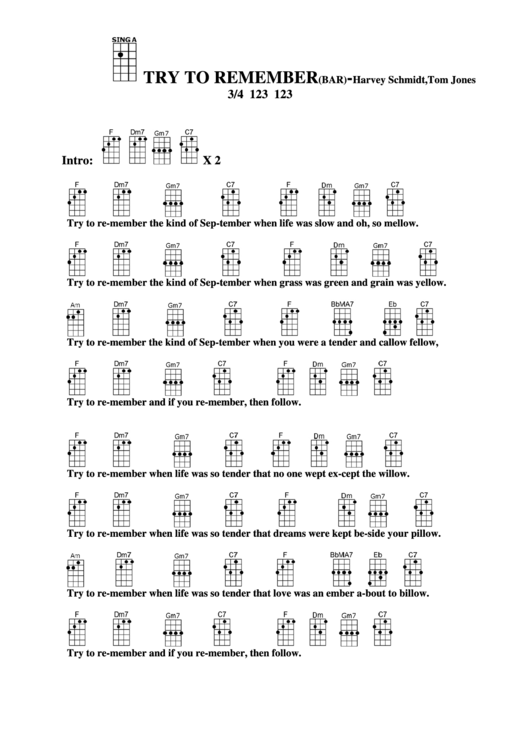 Try To Remember (Bar) - Harvey Schmidt,tom Jones Chord Chart Printable pdf