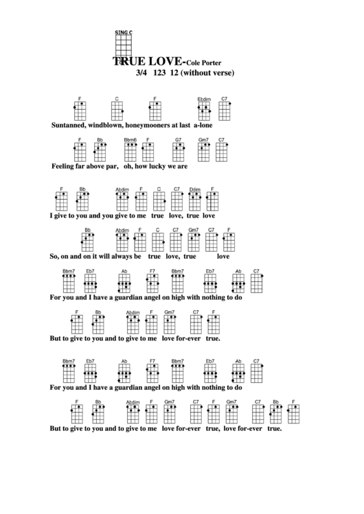 True Love - Cole Porter Chord Chart Printable pdf