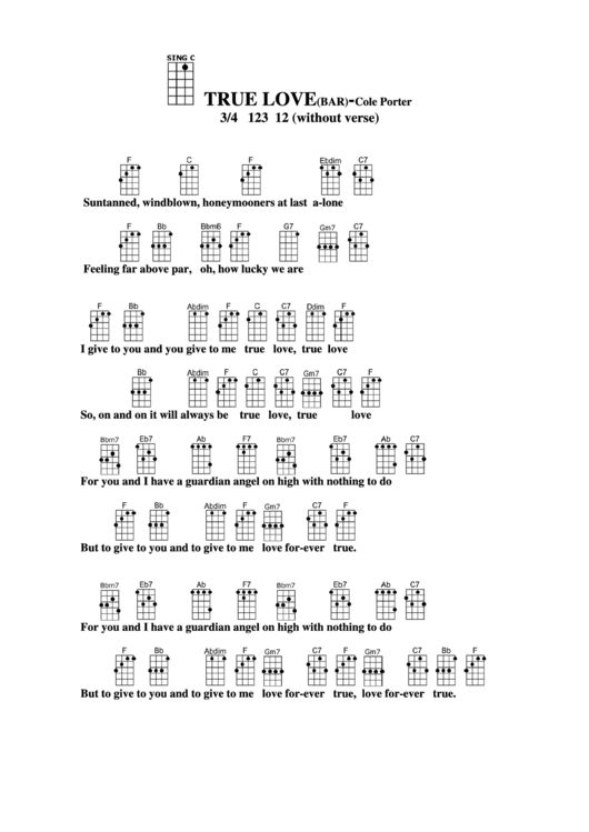 True Love (Bar) - Cole Porter Chord Chart Printable pdf