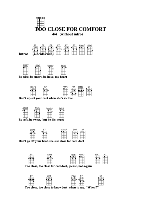 Too Close For Comfort Chord Chart Printable pdf