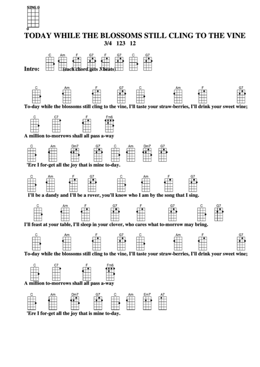 Today While The Blossoms Still Cling To The Vine Chord Chart Printable pdf