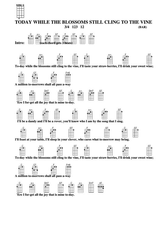 Today While The Blossoms Still Cling To The Vine (Bar) Chord Chart Printable pdf