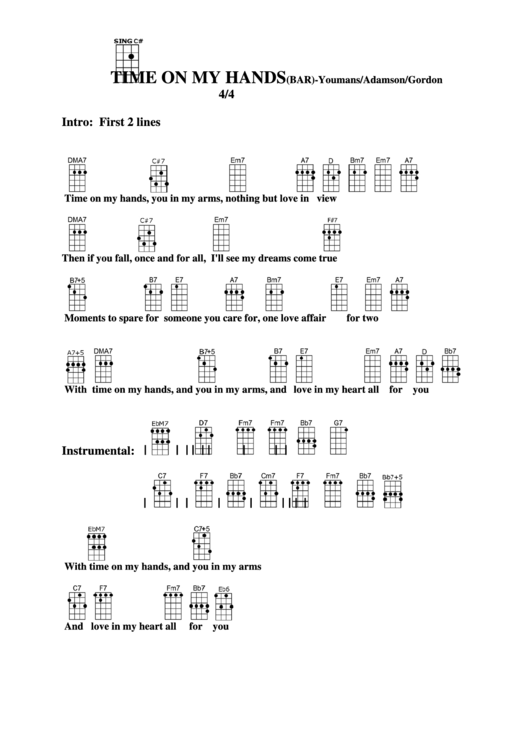 Time On My Hands (Bar) - Youmans/adamson/gordon Chord Chart Printable pdf
