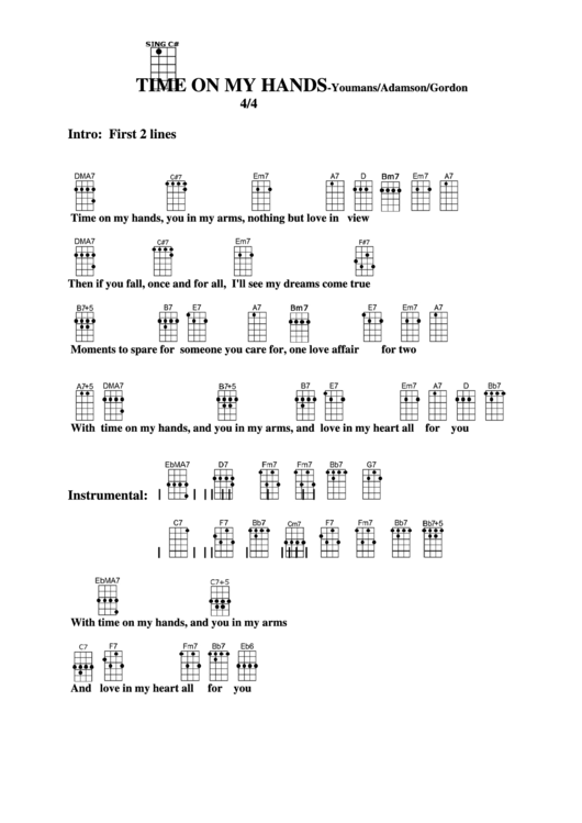 Time On My Hands - Youmans/adamson/gordon Chord Chart Printable pdf