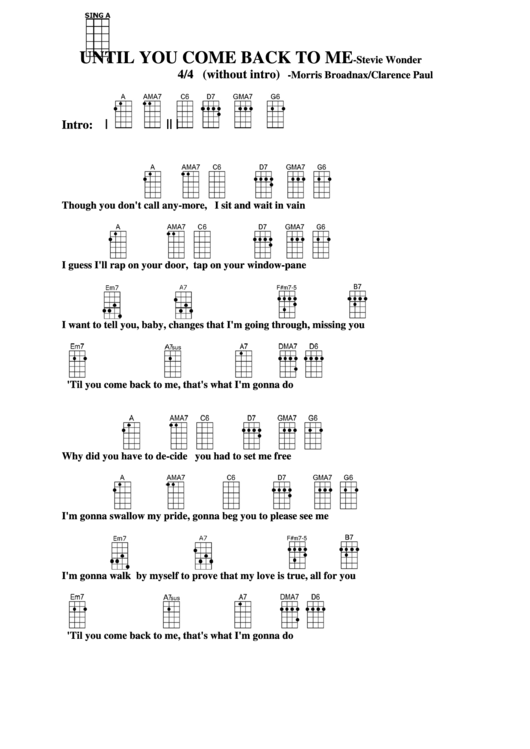 Until You Come Back To Me - Stevie Wonder Chord Chart Printable pdf