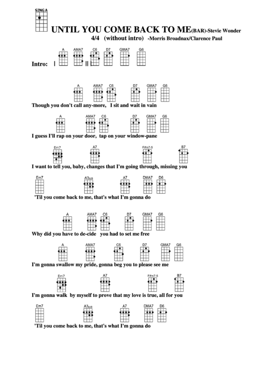 Until You Come Back To Me (Bar) - Stevie Wonder Chord Chart Printable pdf