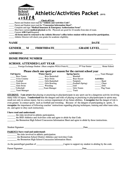 Athletic Activities Packet