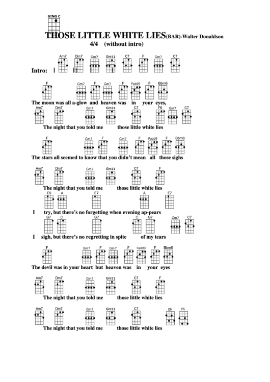 Those Little White Lies (Bar) - Walter Donaldson Chord Chart Printable pdf