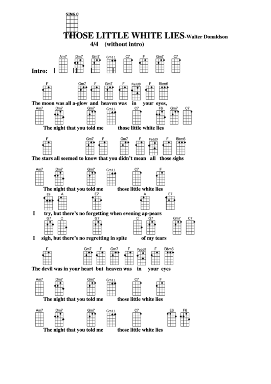 Those Little White Lies - Walter Donaldson Chord Chart Printable pdf