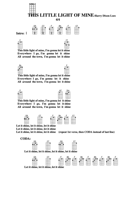 This Little Light Of Mine - Harry Dixon Loes Chord Chart Printable pdf