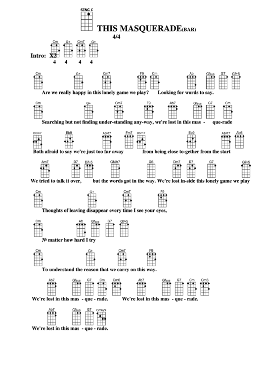 This Masquerade (Bar) Chord Chart Printable pdf