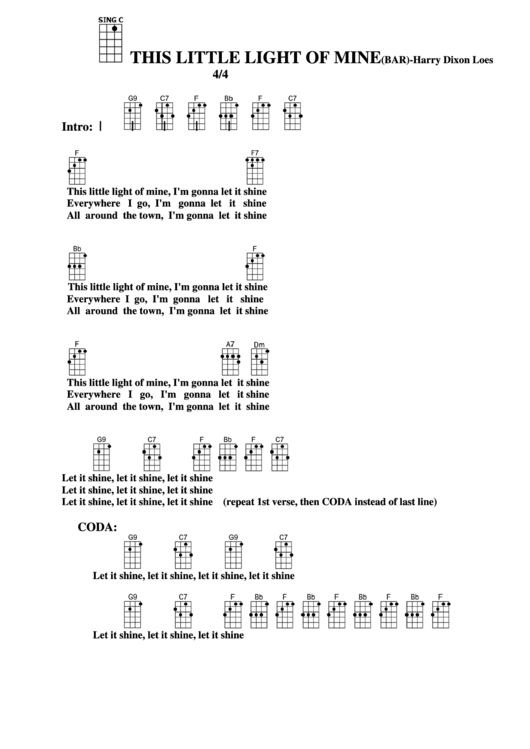 This Little Light Of Mine (Bar) - Harry Dixon Loes Chord Chart Printable pdf