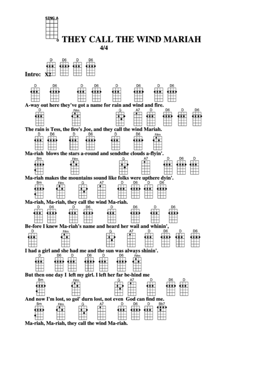 They Call The Wind Mariah Chord Chart printable pdf download