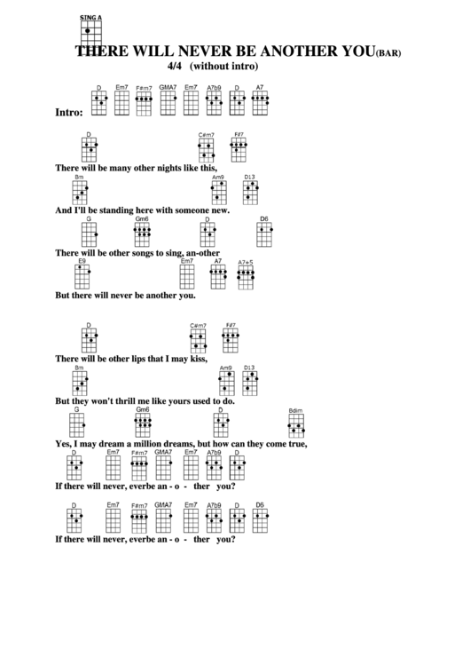 There Will Never Be Another You (Bar) Chord Chart Printable pdf