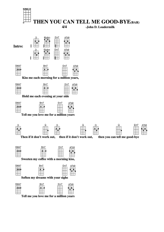 Then You Can Tell Me Good-Bye (Bar) - John D. Loudermilk Chord Chart Printable pdf
