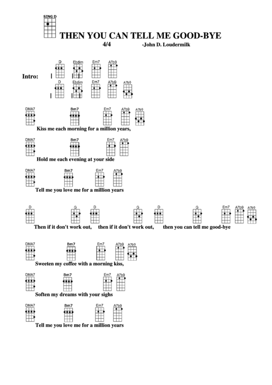 Then You Can Tell Me Good-Bye - John D. Loudermilk Chord Chart Printable pdf