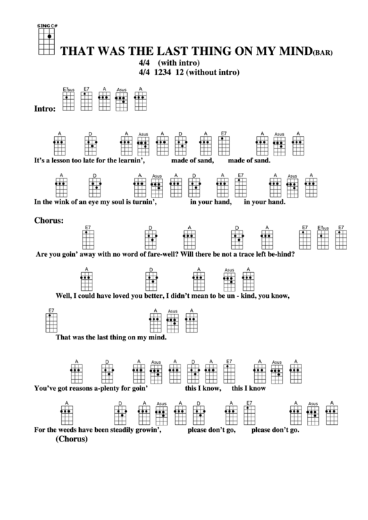 Chord Chart- Tom Paxton - That Was The Last Thing On My Mind (Bar) Printable pdf