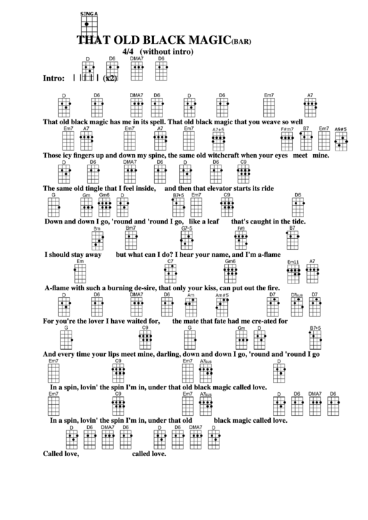 That Old Black Magic (Bar) Chord Chart Printable pdf