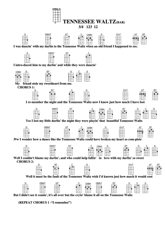 Tennessee Waltz (Bar) Chord Chart Printable pdf