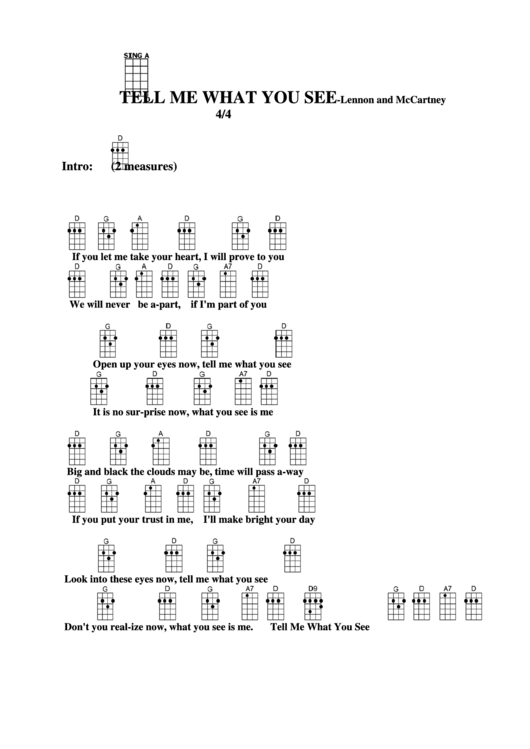 Tell Me What You See - Lennon And Mccartney Chord Chart Printable pdf