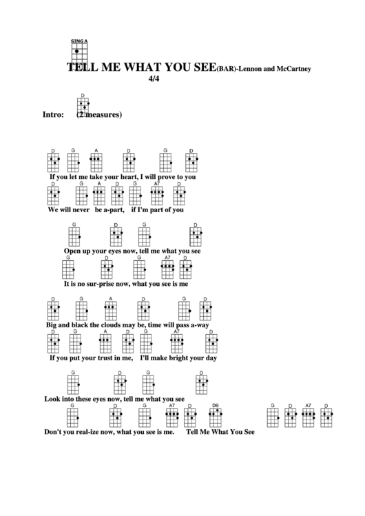 Tell Me What You See (Bar) - Lennon And Mccartney Chord Chart Printable pdf