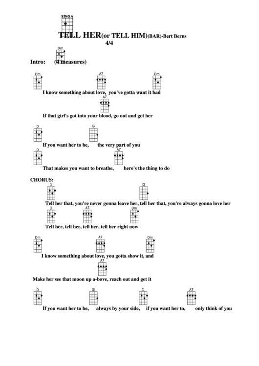 Tell Her (Or Tell Him) (Bar) - Bert Berns Chord Chart Printable pdf