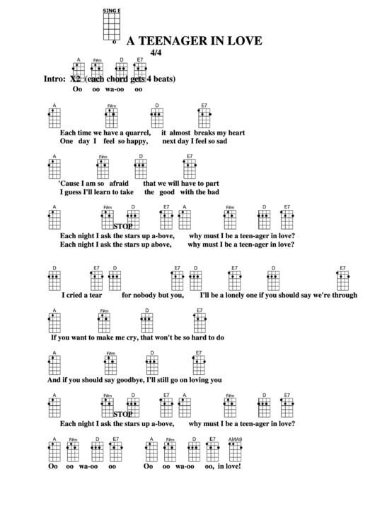 Teenager In Love Chord Chart Printable pdf