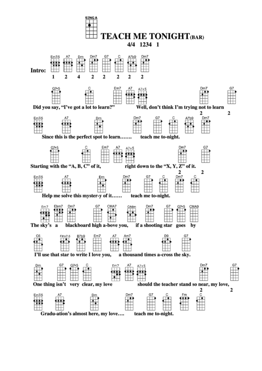 Teach Me Tonight (Bar) Chord Chart Printable pdf