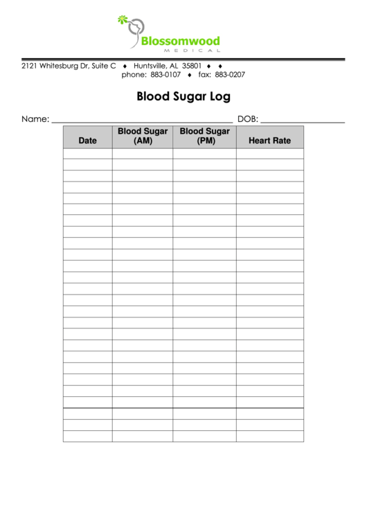 Blood Sugar Log Printable pdf