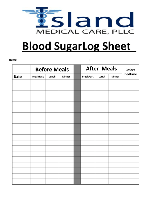 Blood Sugar Log Sheet Printable pdf
