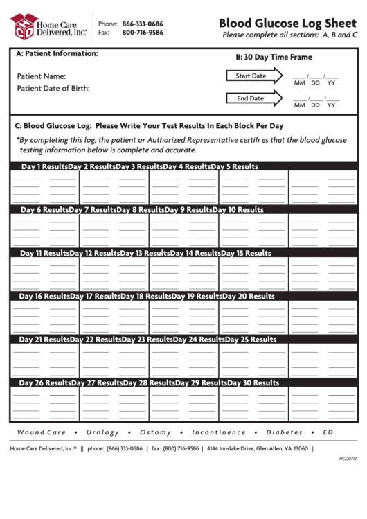 Blood Glucose Log Sheet Template Printable pdf