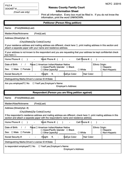 Nassau County Family Court Information Sheet Template printable pdf
