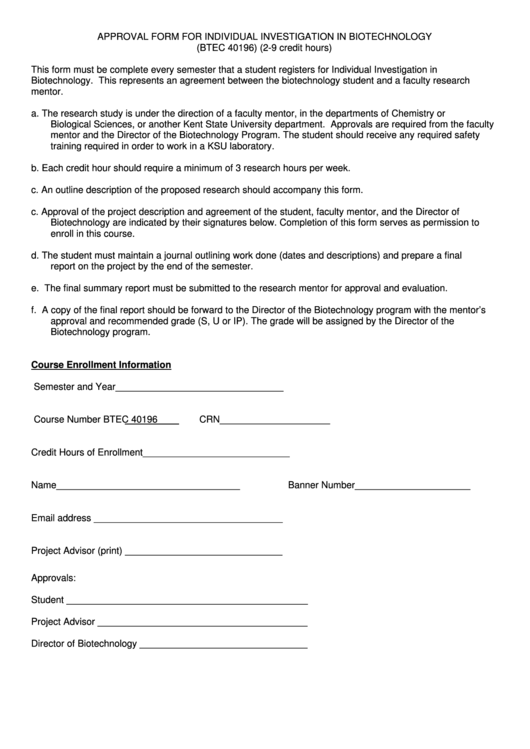 Approval Form For Individual Investigation Printable pdf