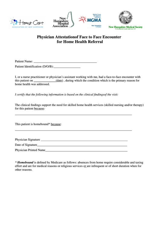 Physician Attestation Of Face To Face Encounter Worksheet printable pdf