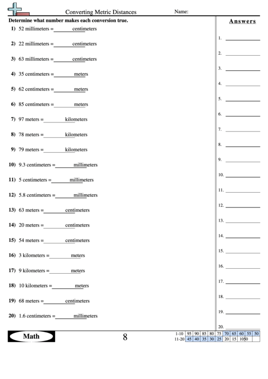 Converting Metric Distances Worksheet With Answer Key Printable Pdf Download