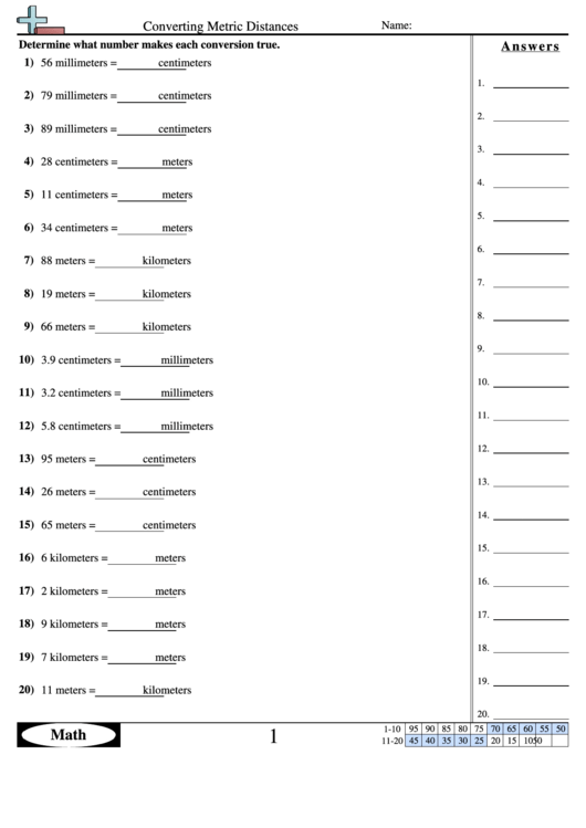 Metric Conversion Worksheet 1