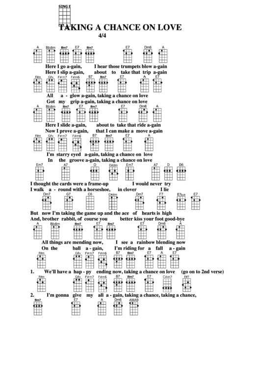 Taking A Chance On Love Chord Chart Printable pdf
