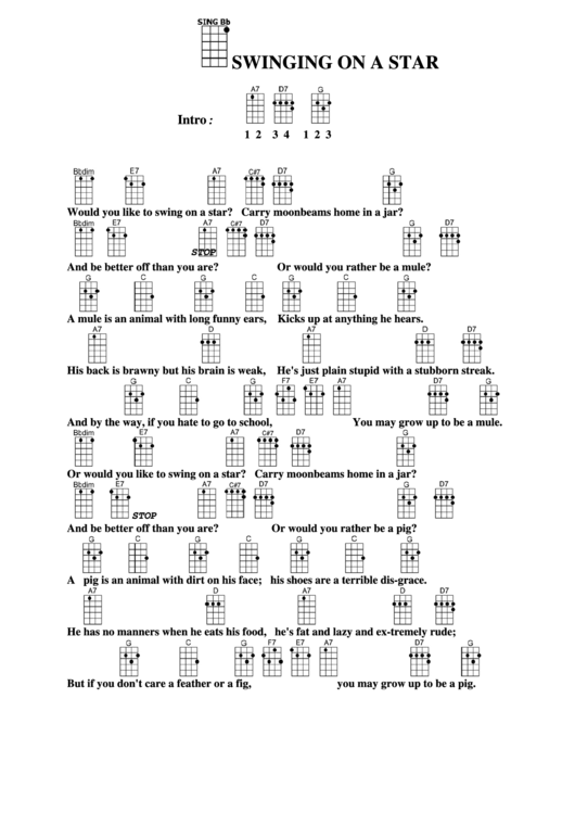 Swinging On A Star-G Chord Chart Printable pdf