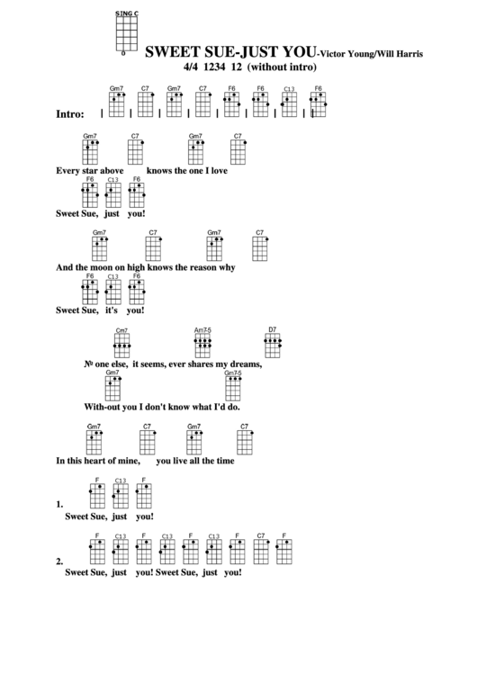 Sweet Sweet Sue-Just You - Victor Young/will Harris Chord Chart Printable pdf