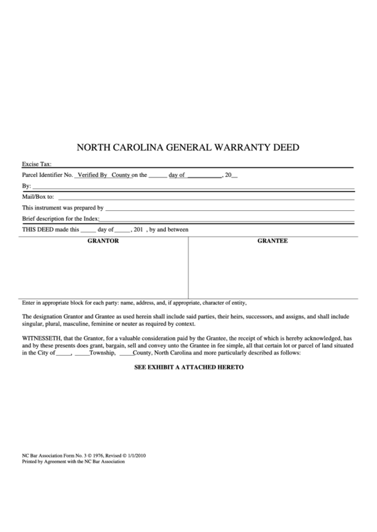 Nc General Warranty Deed - North Carolina