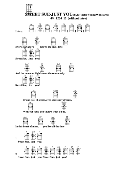 Sweet Sue-Just You (Bar) - Victor Young/will Harris Chord Chart Printable pdf