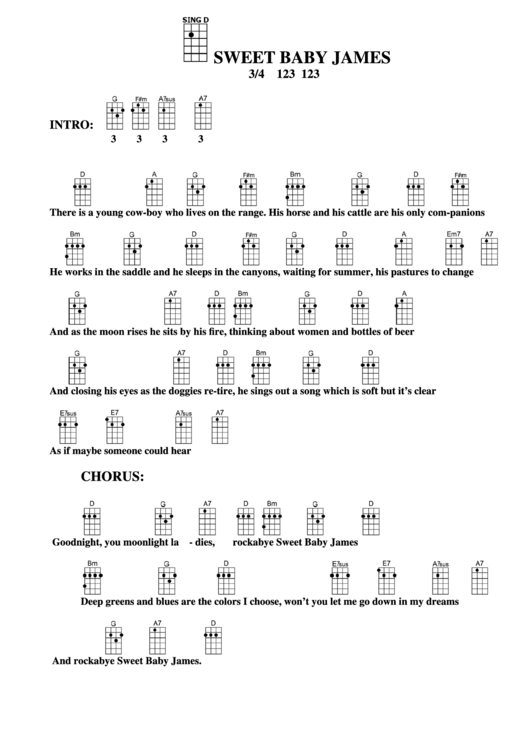 Sweet Baby James Chord Chart Printable pdf