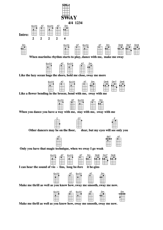 Sway Chord Chart printable pdf download