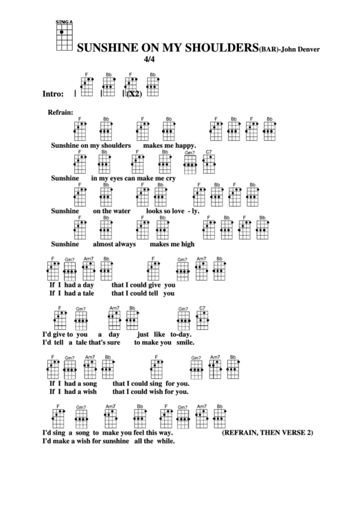 Sunshine On My Shoulders (Bar) - John Denver Chord Chart Printable pdf